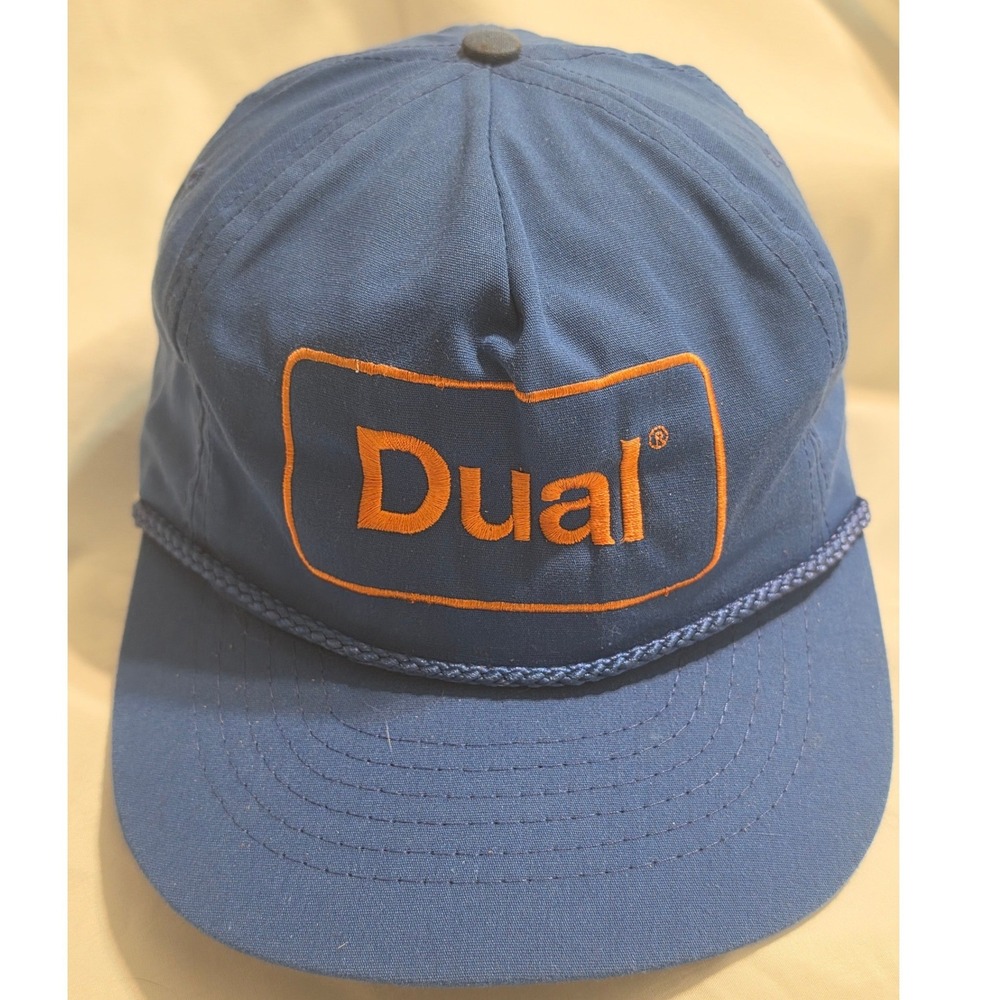 Vintage Dual Electronics Rope‎ Hat Blue Orange Embroidered Leather Strap Cap